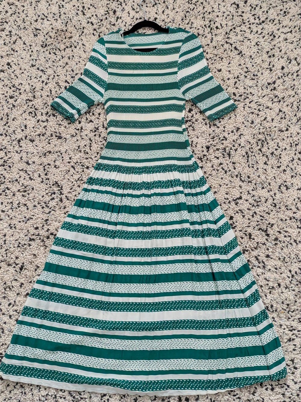 Green & White Striped Midi Dress